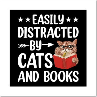 Easily Distracted by Cats and Books Funny Cat Lover Posters and Art